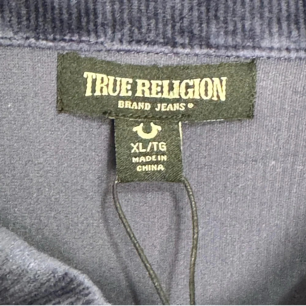 NWT True Religion XL Mens Velour Corduroy‎ Polo Shirt Y2K Streetwear Ribbed Blue
